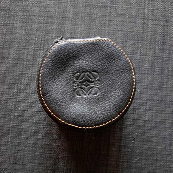 LOEWE black vintage anagram round leather travel jewelry case - Picture 1 of 4